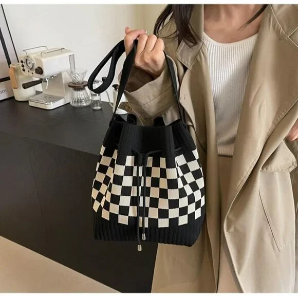 Women Knit Bucket Bag Lightweight Shoulder Crossbody Purse Stylish Trendy - Picture 3 of 8